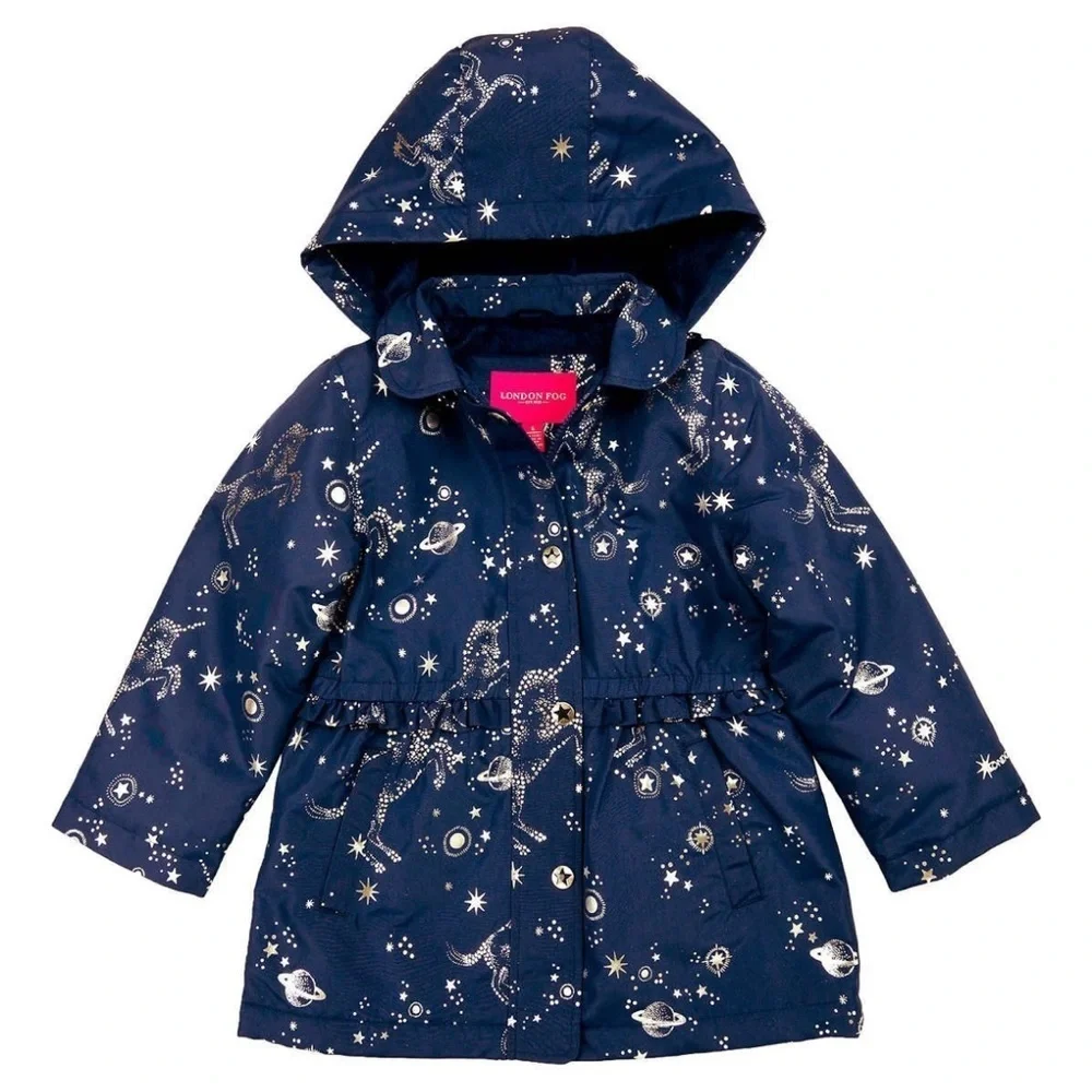 London Fog Kids Midweight Jackey - Navy Blue Starry with Unicorns